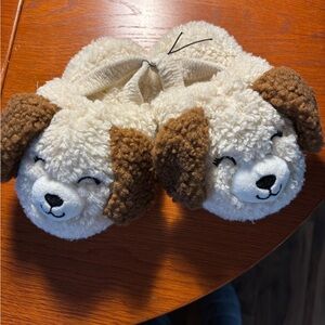 Cozy Cream and Brown Dog Slippers for Kids
